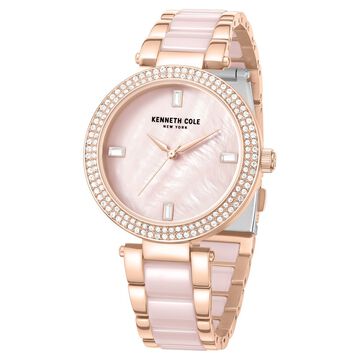 Kenneth Cole Quartz Analog Pink Dial Pink Stainless Steel & Ceramic Strap Watch For Women