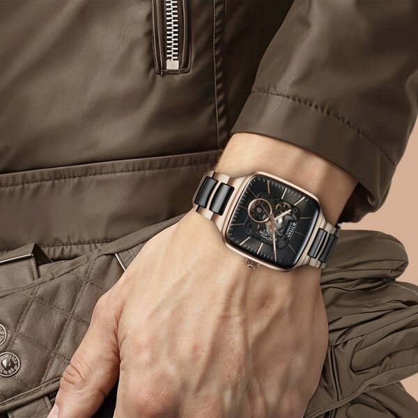 Titan Ceramic Fusion Automatic Square Blue Dial Silver Dual-Toned Stainless Steel Bracelet Watch for Men - image number 6