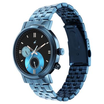 Fastrack Tick Tock Quartz Multifunction Black Dial Metal Strap Watch for Guys
