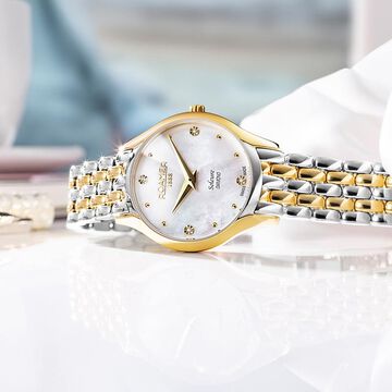 Roamer Soleure Diamond Quartz Analog Mother of Pearl Dial Two Toned Stainless Steel Strap Watch For Women