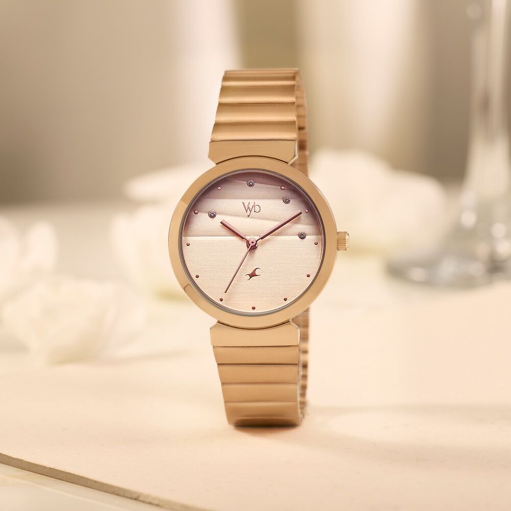 Fastrack Vyb Charmer Quartz Analog Rose Gold Dial Metal Strap Watch For Girls-image-46