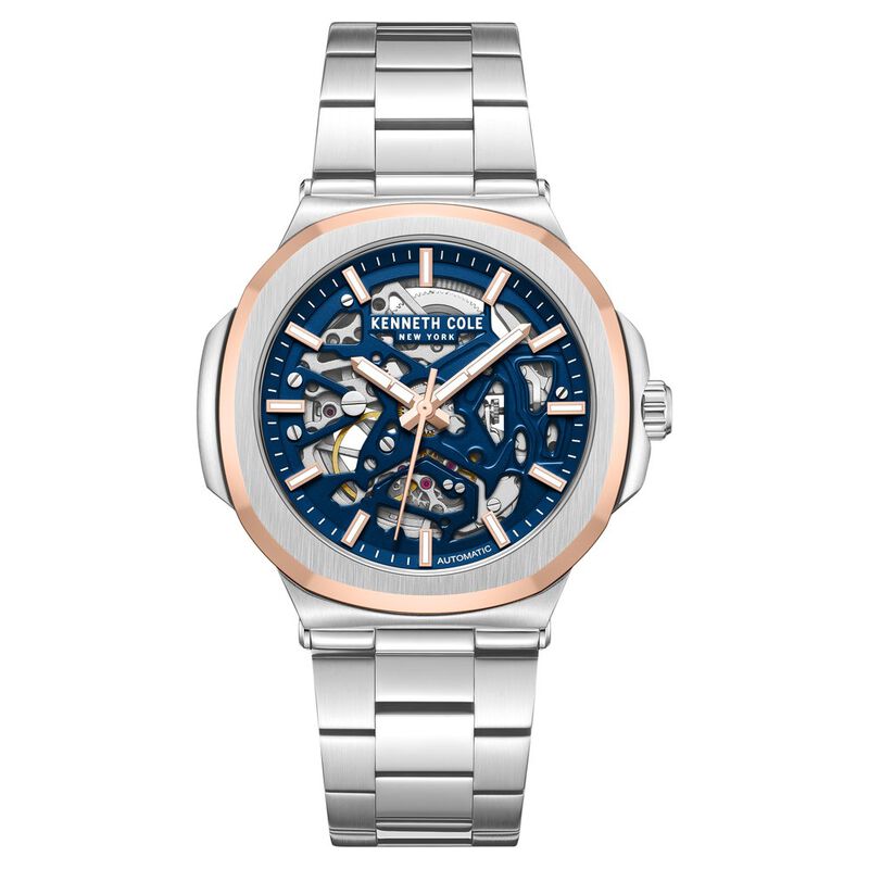 Kenneth Cole Automatic Blue Dial With Silver Stainless Steel Strap Watch For Men