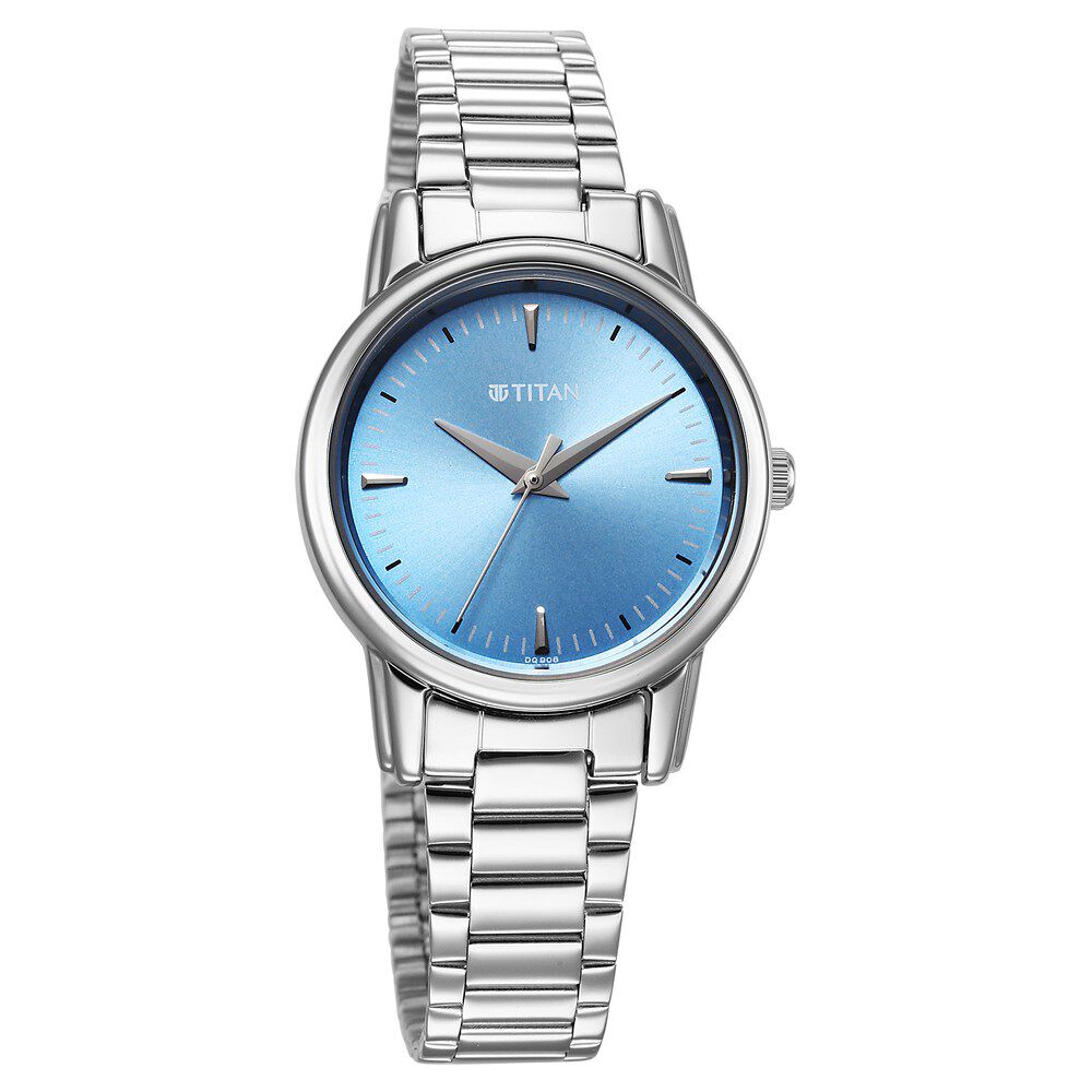 Buy Online Titan Karishma Quartz Analog Blue Dial Silver Stainless