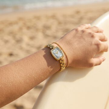 Poze Poze Quartz Analog White Dial Golden Metal Strap Watch For Women