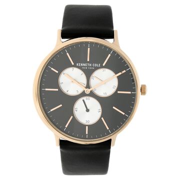 Kenneth Cole Quartz Multifunction Black Dial Leather Strap Watch for Men