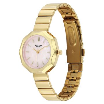 Poze Poze Quartz Analog Pink Dial Golden Stainless Steel Strap Watch For Women