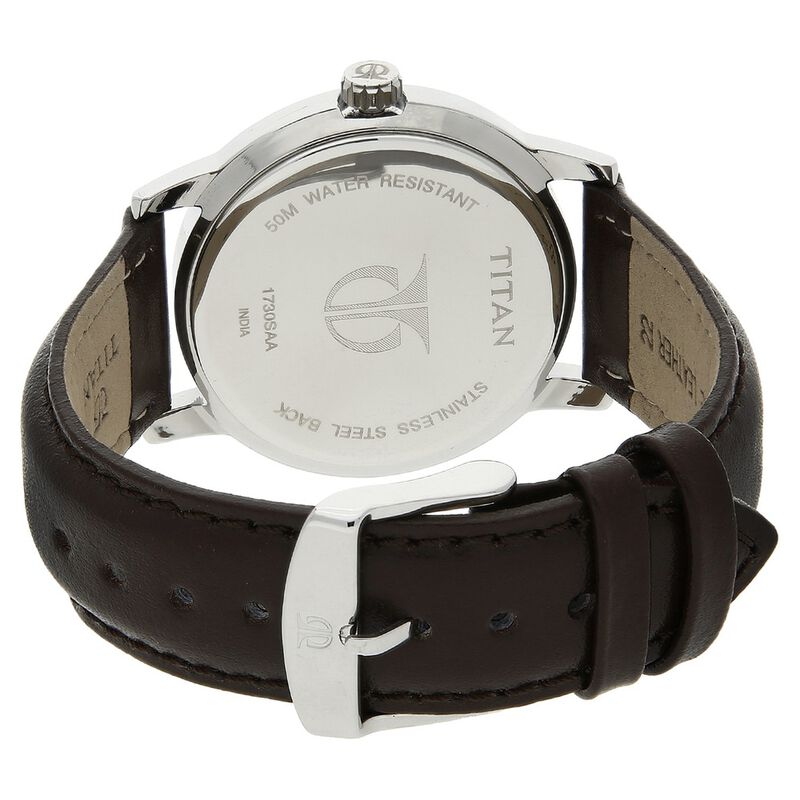 Titan Quartz Analog Brown Dial Leather Strap Watch for Men - image number 3