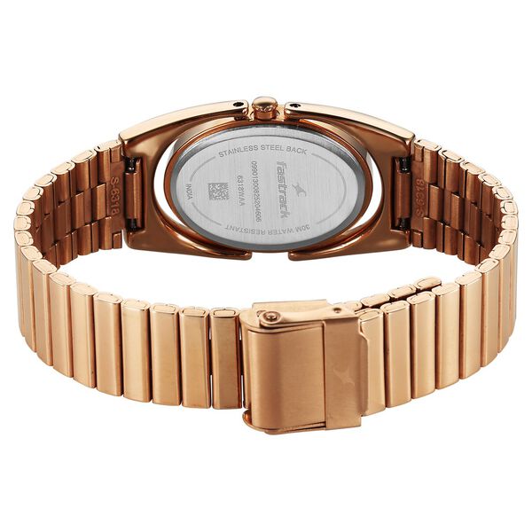 Fastrack UFO Quartz Analog Yellow Mother of Pearl Dial Rose Gold Colour Stainless Steel Strap Watch For Girls - image number 5