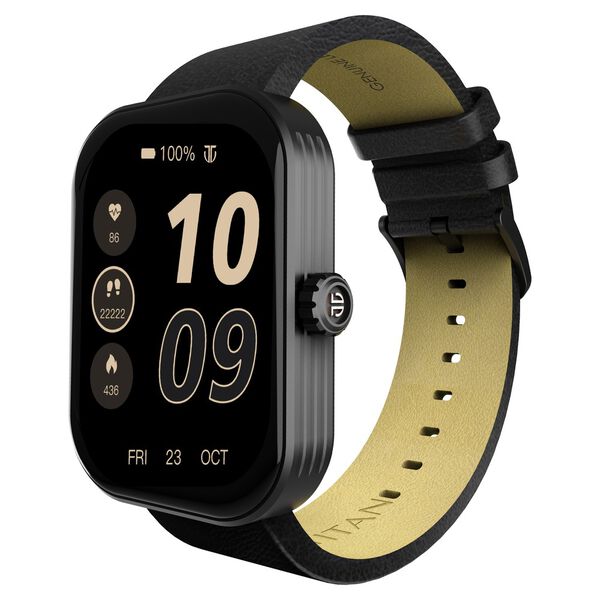 Titan Mirage with 4.97 cm AMOLED Display and AOD, Functional Crown, BT Calling Smartwatch with Black Leather Strap - image number 1