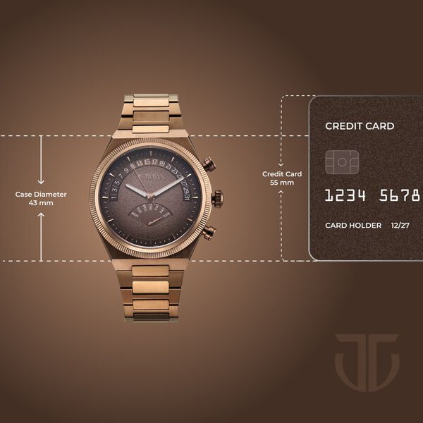 Titan Micromotors Analog with Retrograde Day and Date and Brown Dial Coffee Stainless Steel Strap Watch for Men - image number 3