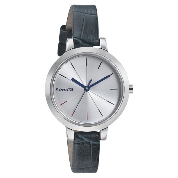 Sonata Quartz Analog Silver Dial Leather Strap Watch for Women - image number 0