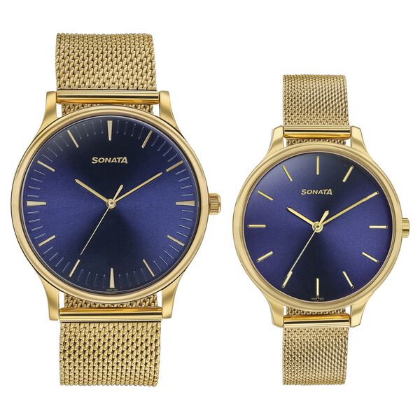 Sonata Modern Bandhan Quartz Analog Blue Dial Stainless Steel Strap Watch for Couple - image number 0