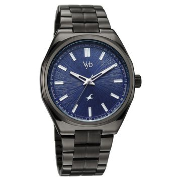 Vyb Aviator By Fastrack Quartz Analog Blue Dial Grey Stainless Steel Strap Watch For Guys