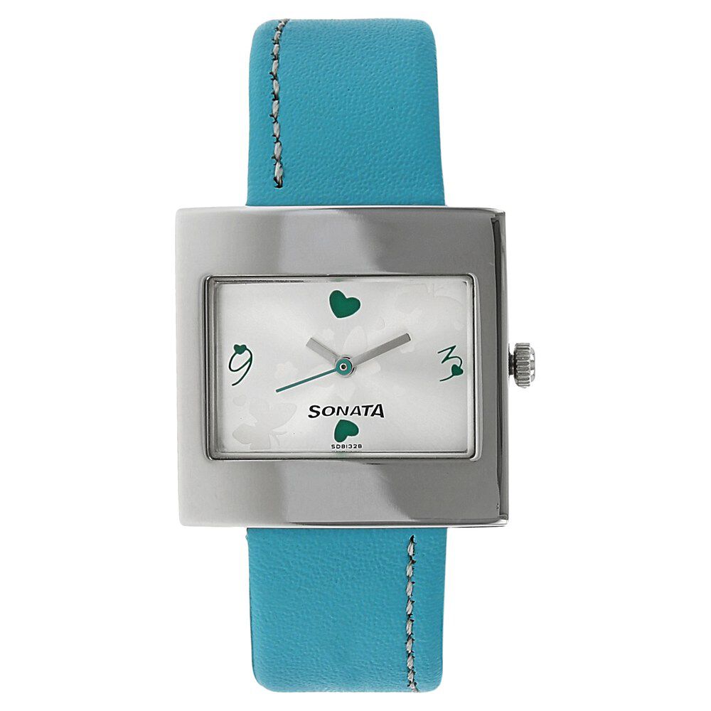 Buy Online Sonata Quartz Analog Silver Dial Leather Strap Watch for Women ns8965sl01 Titan
