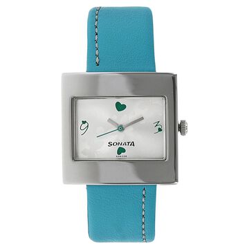 Sonata Quartz Analog Silver Dial Leather Strap Watch for Women