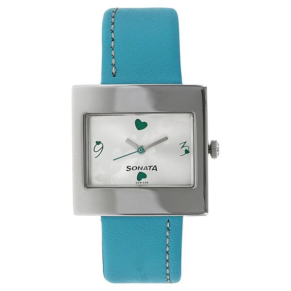 Sonata Quartz Analog Silver Dial Leather Strap Watch for Women - image number 0