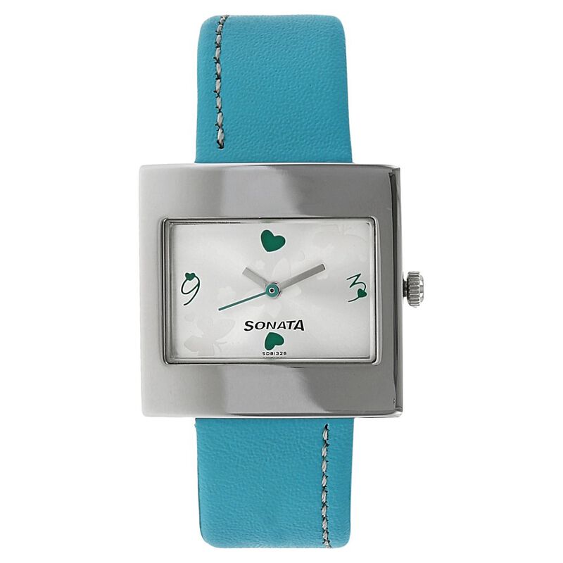 Sonata Quartz Analog Silver Dial Leather Strap Watch for Women