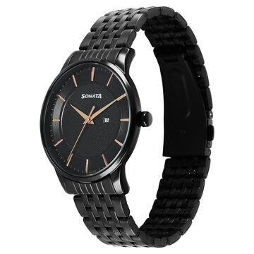 Sonata Wedding Quartz Analog Black Dial Stainless Steel Strap Watch For Men