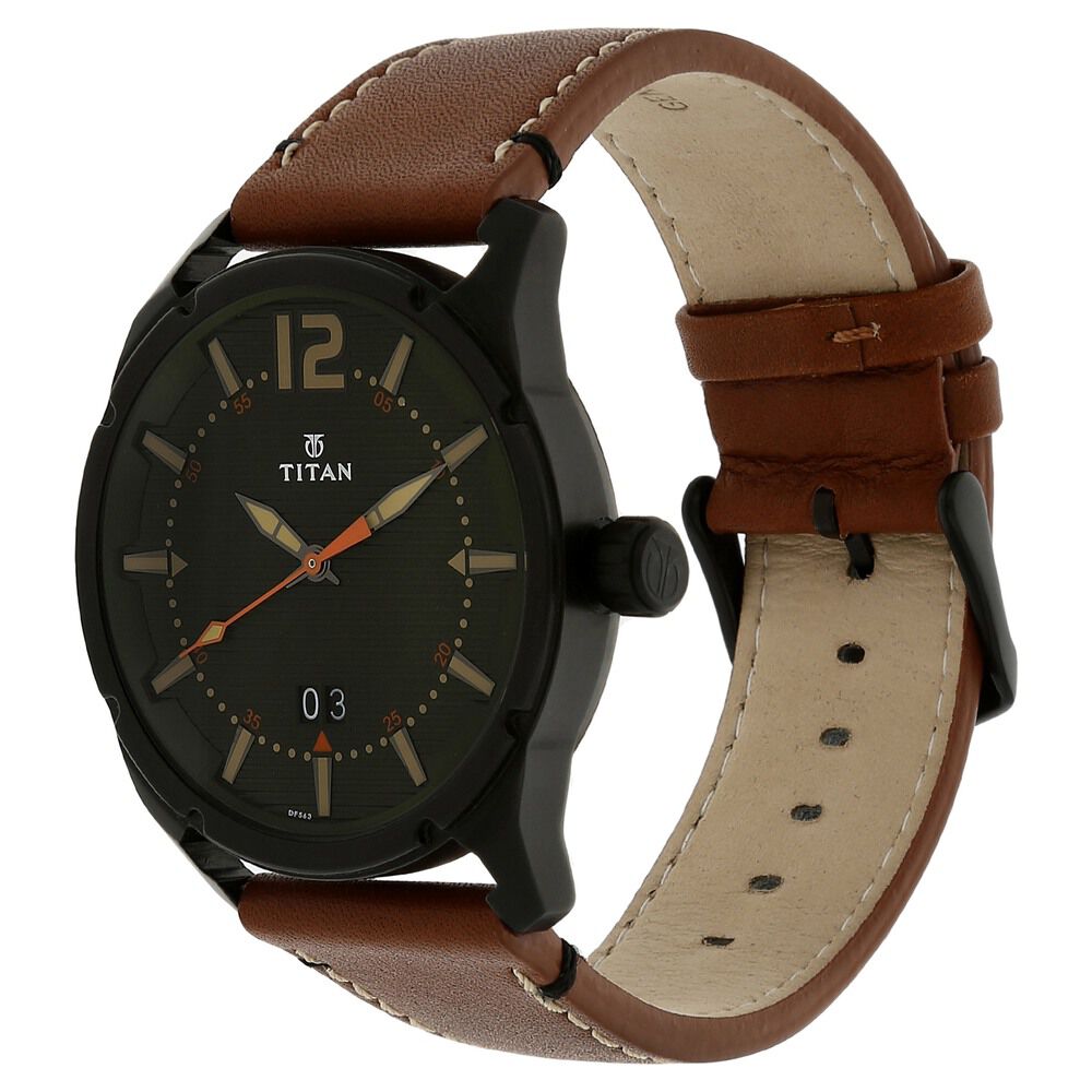 Buy Online Titan Analog with Date Green Dial Leather Strap watch for Men nk1699nl01 Titan