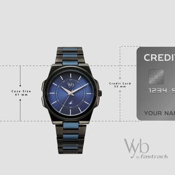 Vyb Nimbus By Fastrack Quartz Analog Blue Dial Two Toned Stainless Steel Strap Watch For Guys