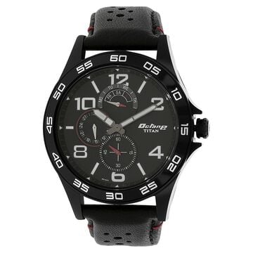Titan Quartz Analog with Day and Date Black Dial Leather Strap Watch for Men