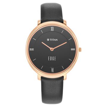 Titan Edge Quartz Analog Black Dial Black Leather Strap Watch For Women