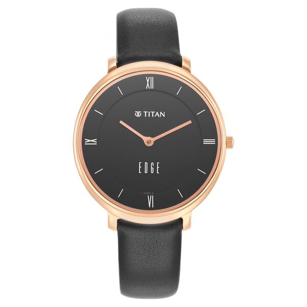 Titan Edge Quartz Analog Black Dial Black Leather Strap Watch For Women - image number 2