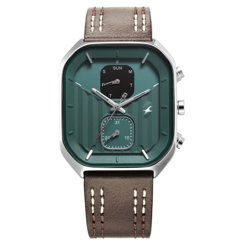 Buy Online Fastrack Fleek Quartz Multifunction Green Dial Leather Strap Watch For Guys 3270sl03 Titan