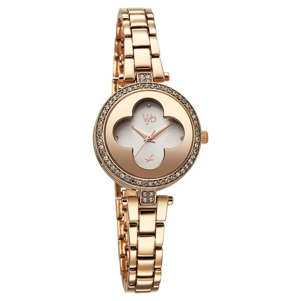 Vyb Eclipse By Fastrack Quartz Analog White Dial Rose Gold Stainless Steel Strap Watch For Girls - image number 2
