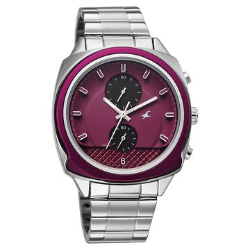 Fastrack Gelato Silver chronograph watch with Plum dial for Guys