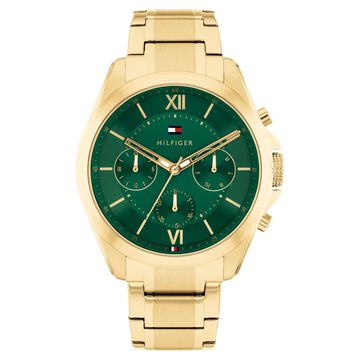 Tommy Hilfiger Quartz Multifunction Green Dial Golden Stainless Steel Strap Watch For Men