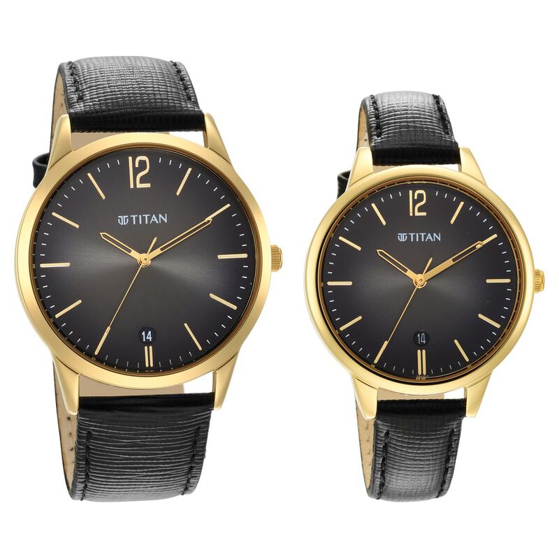 Titan Bandhan Anthracite Dial Analog Leather Strap watch for Couple - image number 0