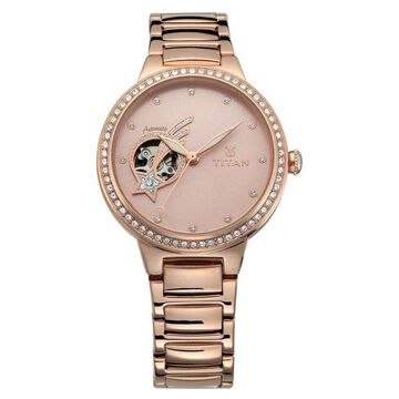 Titan Stellar Pink Automatic Stainless Steel Strap watch for Women