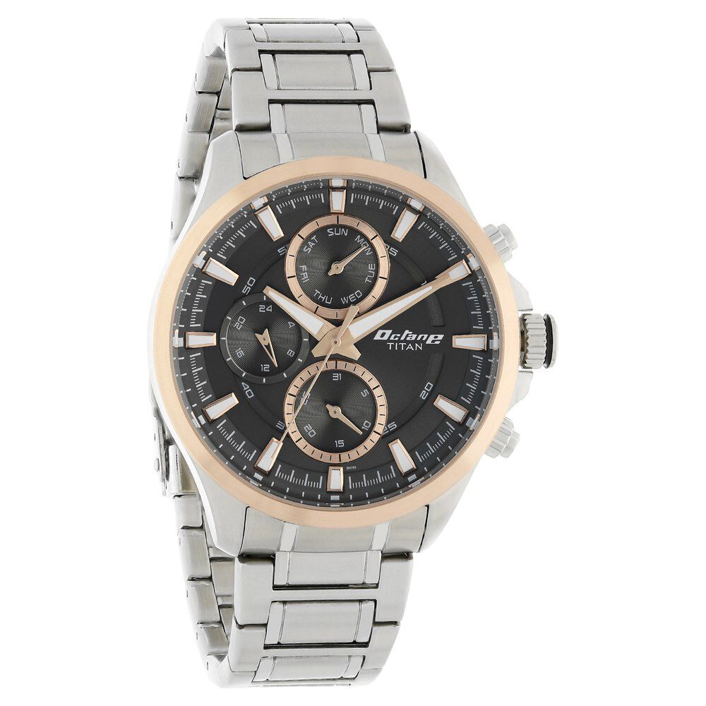 Buy Online Titan Octane Black Dial Quartz Multifunction Stainless Steel Strap watch for Men ns90104km02 Titan
