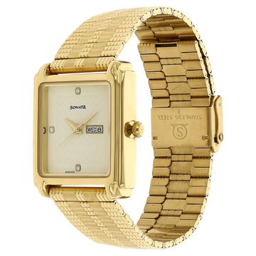 Sonata Quartz Analog with Day and Date Champagne Dial Stainless Steel Strap Watch for Men