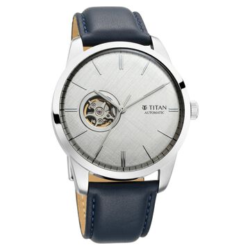 Titan Automatics Silver Dial Blue Leather Strap Watch For Men