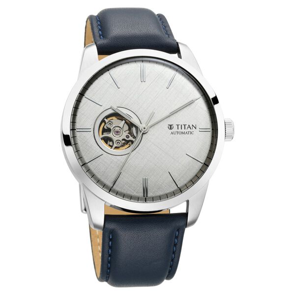 Titan Automatics Silver Dial Blue Leather Strap Watch For Men - image number 0