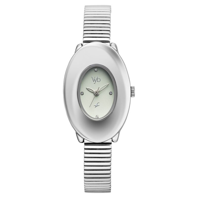 Vyb Runway By Fastrack Quartz Analog Green Dial Silver Stainless Steel Strap Watch For Girls