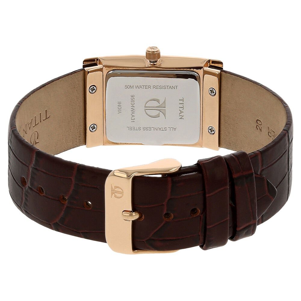 Buy Online Titan Quartz Analog Brown Dial Leather Strap Watch for Women nk95034wl02 Titan