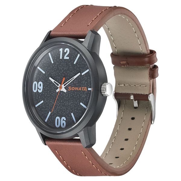 77085pl01 Buy Online Sonata Quartz Analog Grey Dial Leather Strap