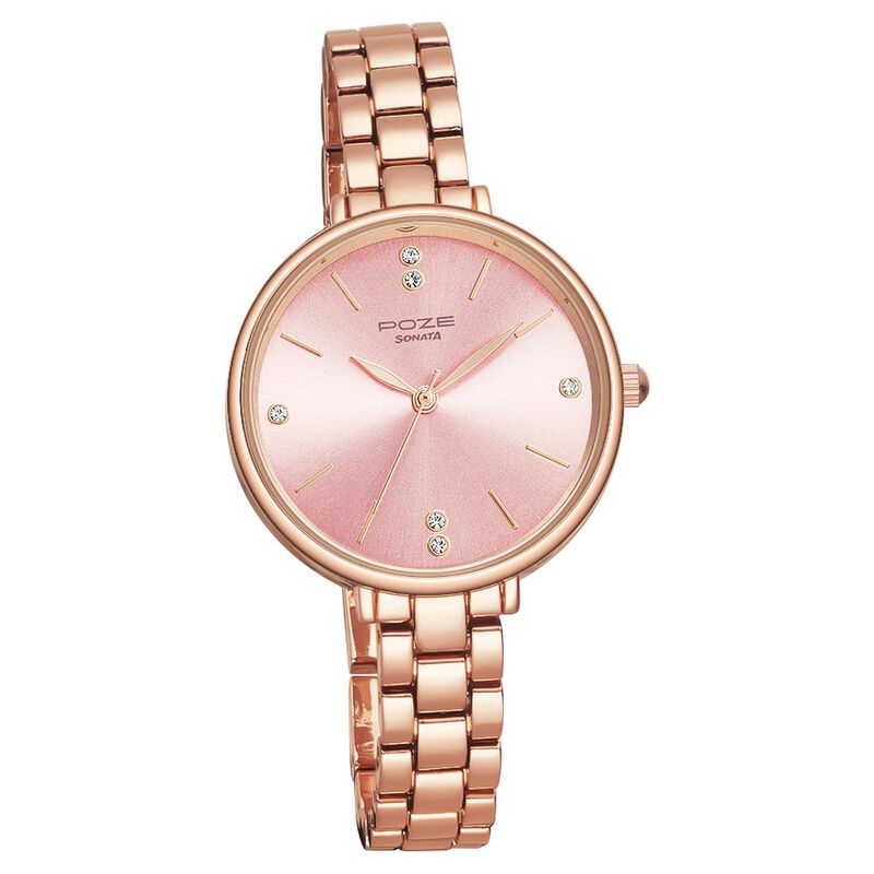 Poze by Sonata Quartz Analog Pink Dial Metal Strap Watch for Women - image number 1
