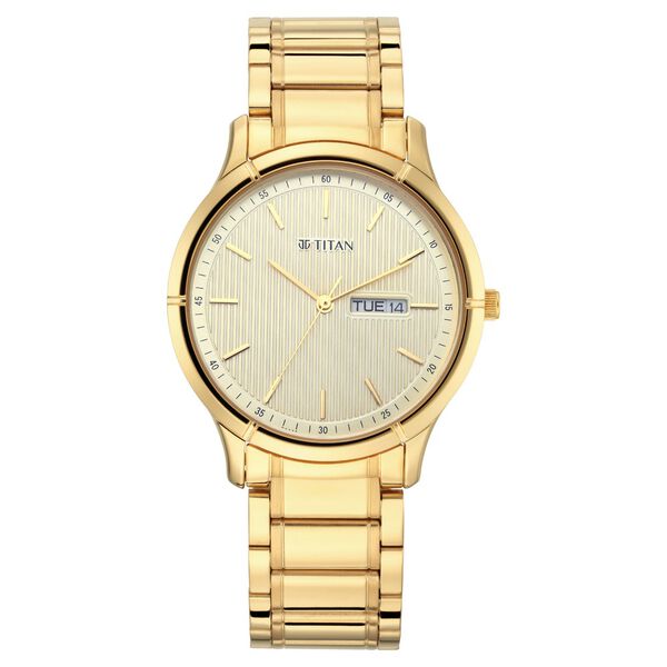 Titan Lagan Yellow Dial Analog with Day and Date Metal Strap Watch for Men - image number 1