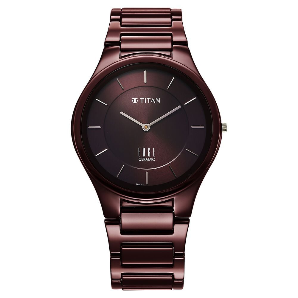 Titan Edge Wine Ceramic Quartz Analog Maroon Dial Red Ceramic Strap Watch For Men-image-37