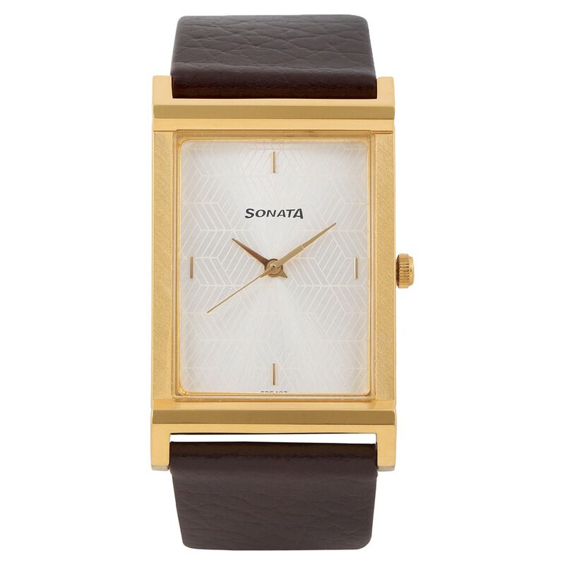 Sonata Quartz Analog Silver Dial Leather Strap Watch for Men