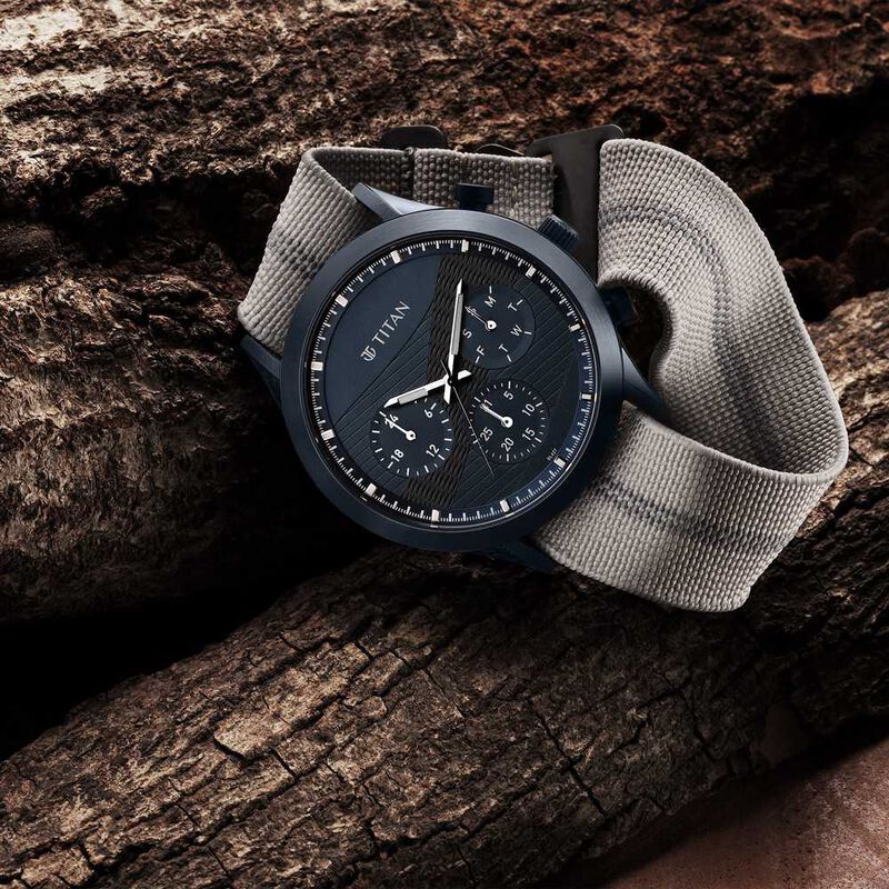 Titan Athleisure Blue Dial Quartz Multifunction Nylon Strap watch for Men