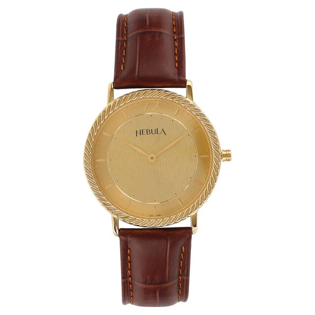 Titan Nebula Vintage 18k Gold Analog Leather Strap Watch for Men 