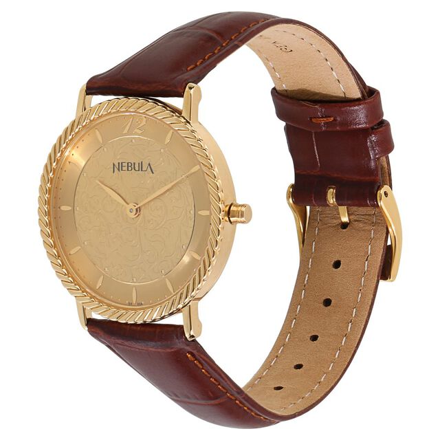 Titan Nebula Vintage 18k Gold Analog Leather Strap Watch for Men 2