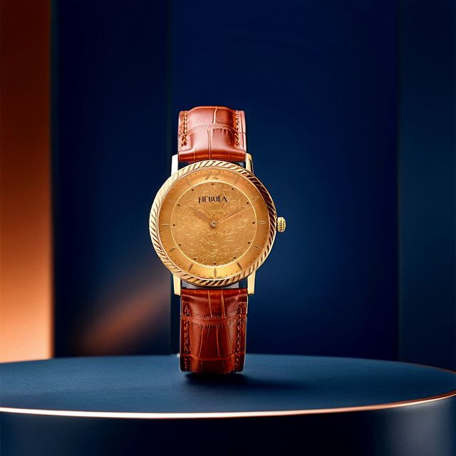Titan Nebula Vintage 18k Gold Analog Leather Strap Watch for Men 6