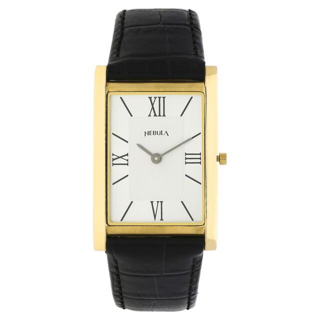 Titan Nebula Ultraslim 18k Gold Analog Leather Strap Watch for Men 