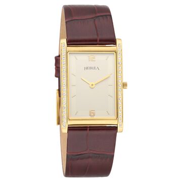Titan Nebula Ultraslim 18k Gold Analog Diamond studded Bezel Leather Strap Watch for Men